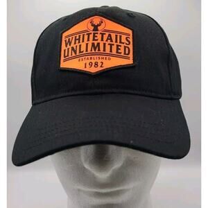 Whitetails Unlimited Strapback Baseball Cap Black Patch Embroidered‎ NEW NWOT